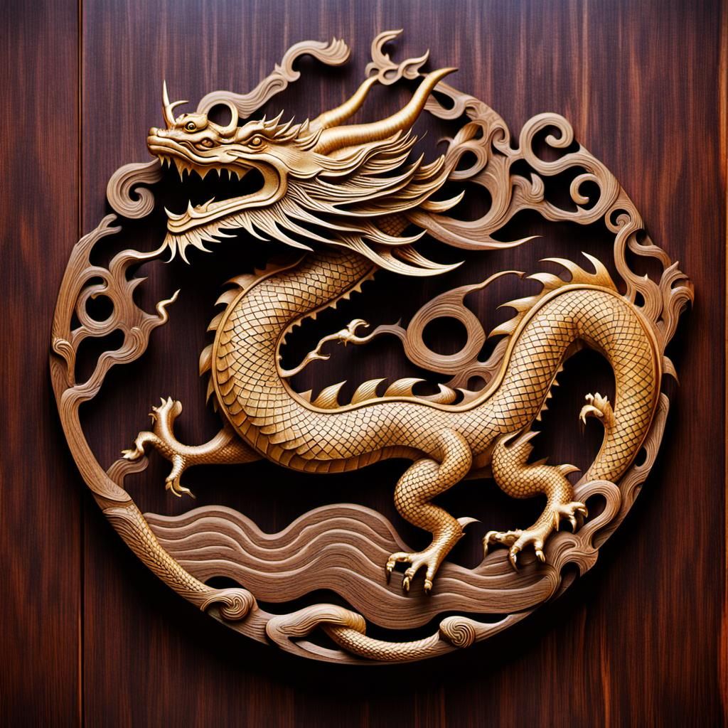 Ornate Wood Carving of Chinese Dragon Faucet