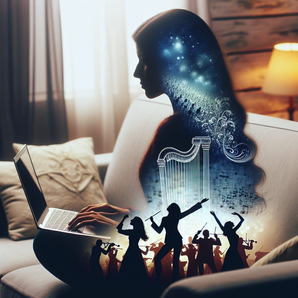 Silhouette of a Hispanic Woman in Cozy Living Room with Magi...