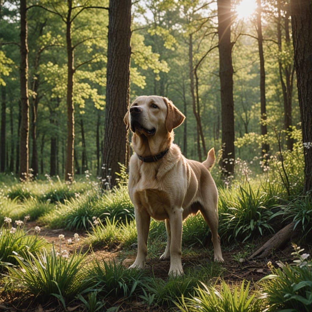 Majestic Labrador in Lush Spring Landscape
