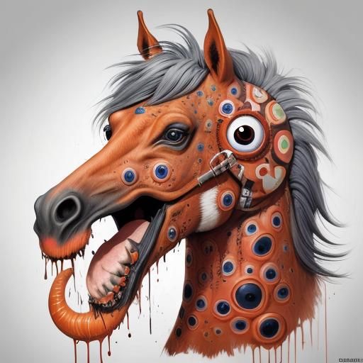Surreal Horse Portrait with Eyes, Lowbrow Digital Art