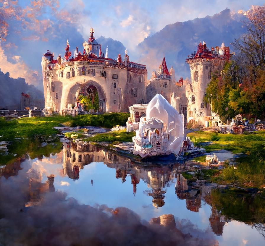 White Castle surrounded by cave pool moat