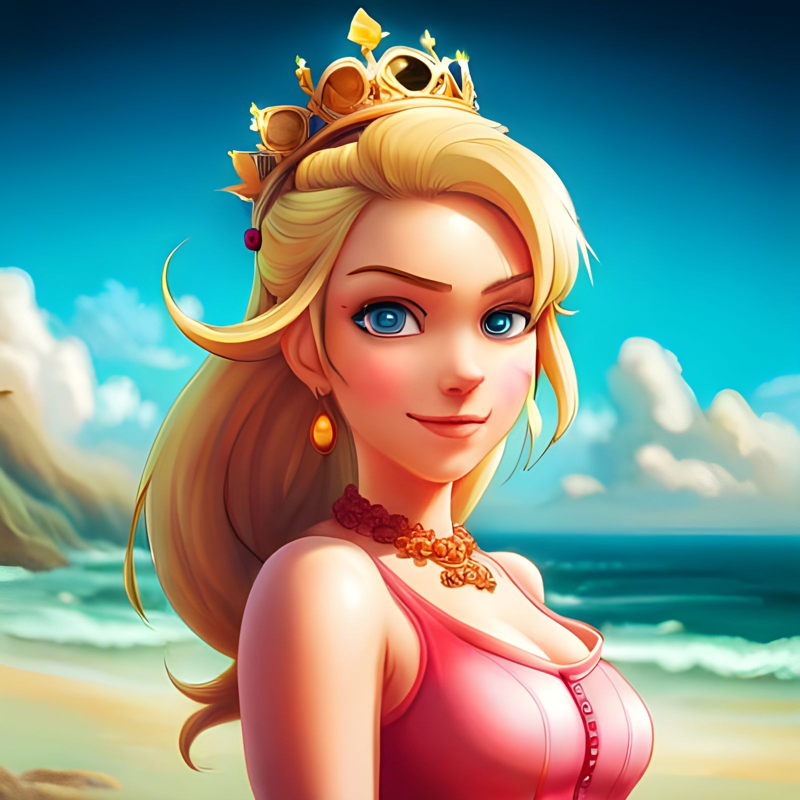 Princess Peach at the Beach: Hyperrealistic Digital Art