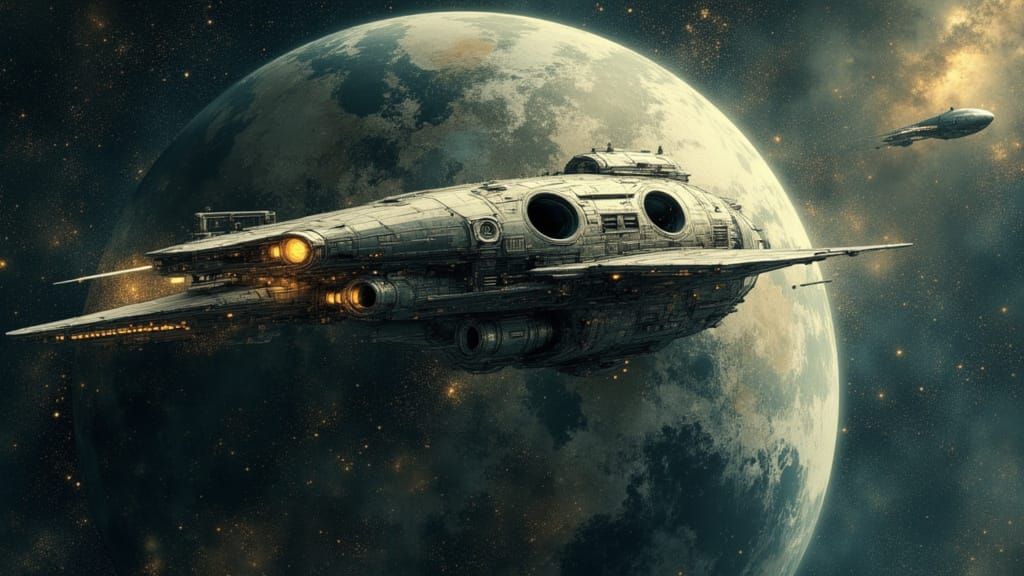 Alien Spaceship Flyby Near Ringed Planet