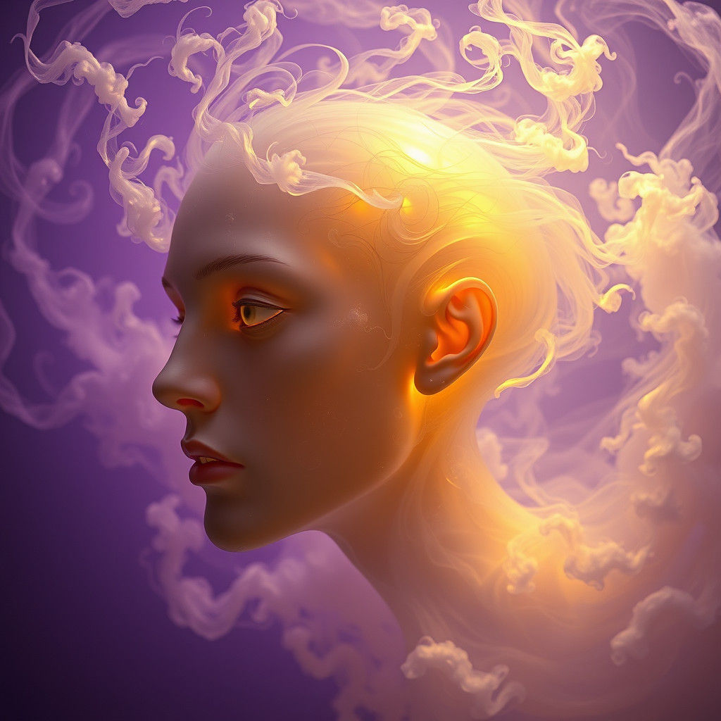 Ethereal Head in Iridescent Mist, Art Nouveau Style