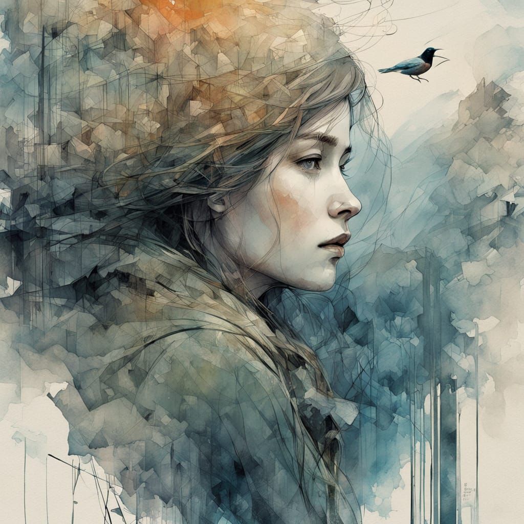 Dreamy Oceanic Woman in Ethereal Watercolor Style