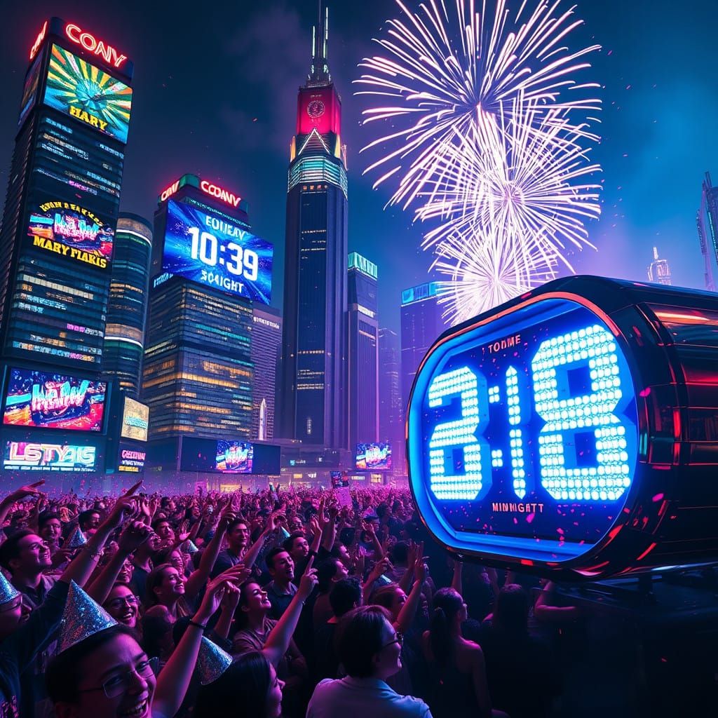 Vibrant Future City at Midnight