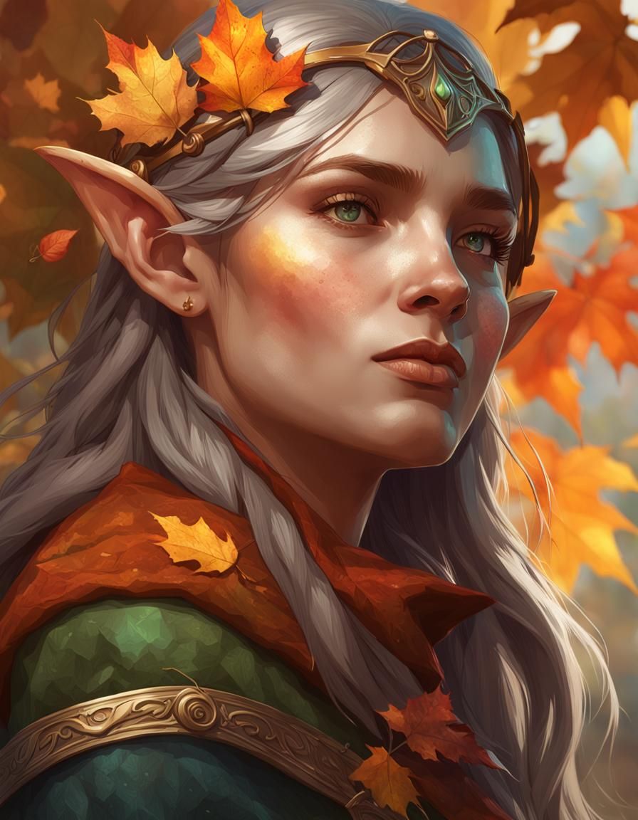 Autumn Elf Portrait in Hyperdetailed Concept Art