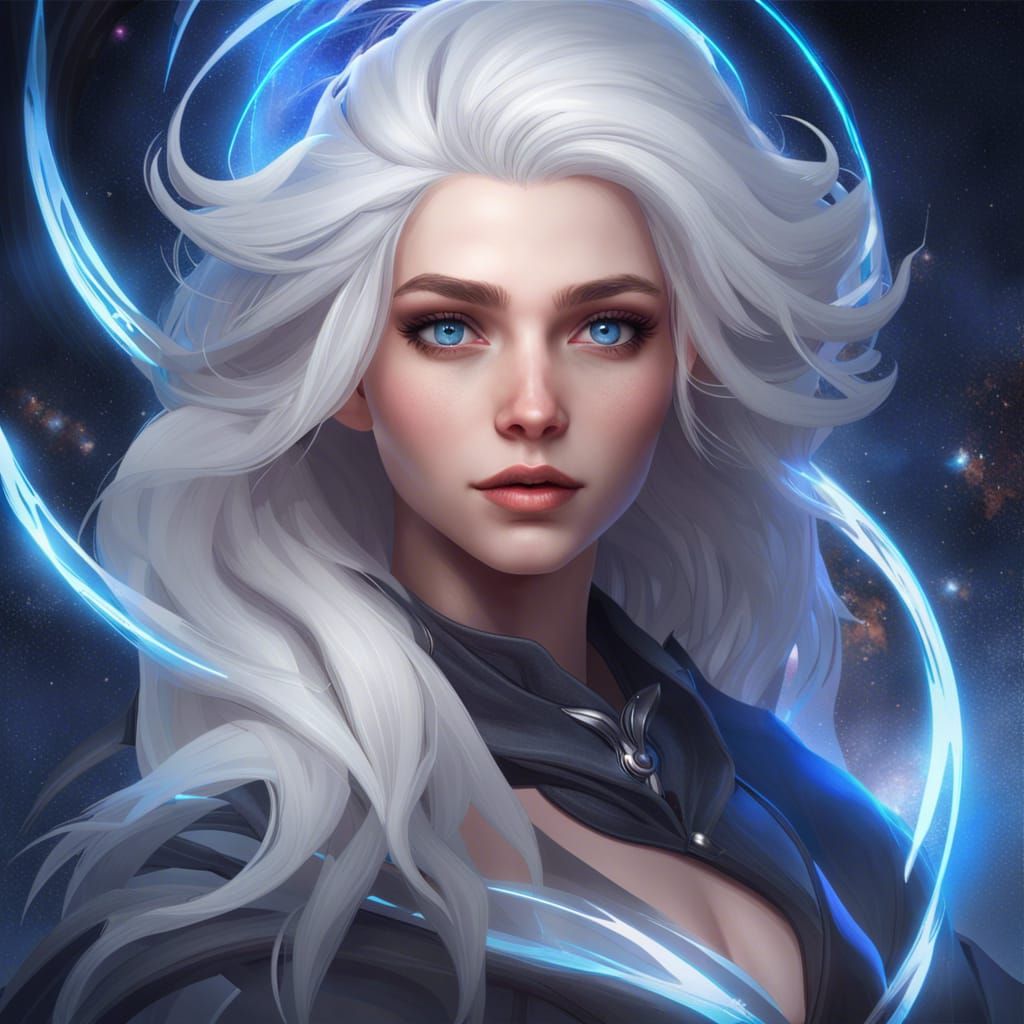 Magic Witch with Galaxy Background, Digital Portrait