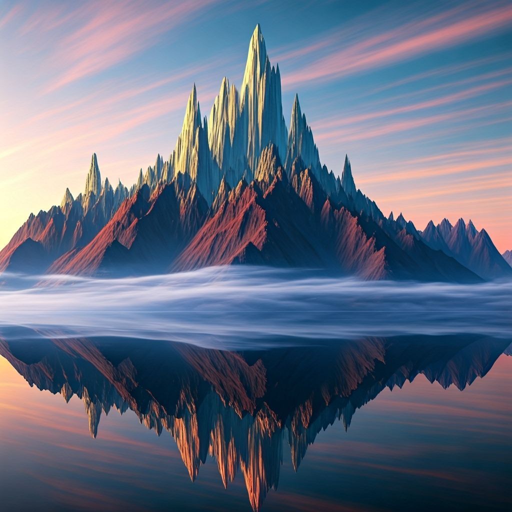 Surreal Crystal Mountains Reflect Pastel Sunrise