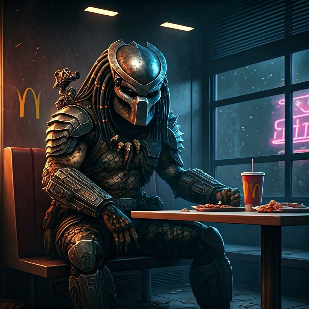 Predator in Abandoned McDonald's: Hyper-Realistic Digital Ar...