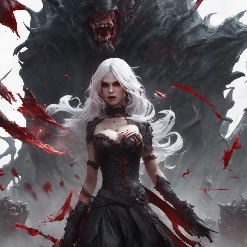 Vampire Girl Fight Scene in Detailed Matte Painting