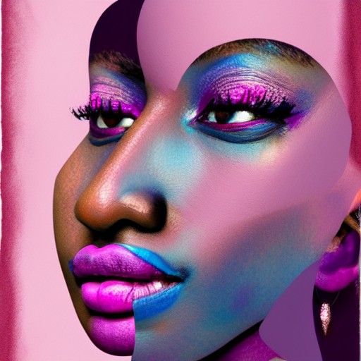 Colorful Mixed Media Collage of Woman's Face