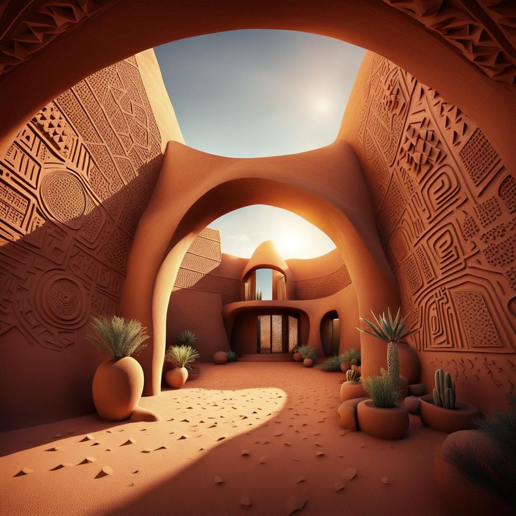 Futuristic Desert Earth House with Berber Patterns