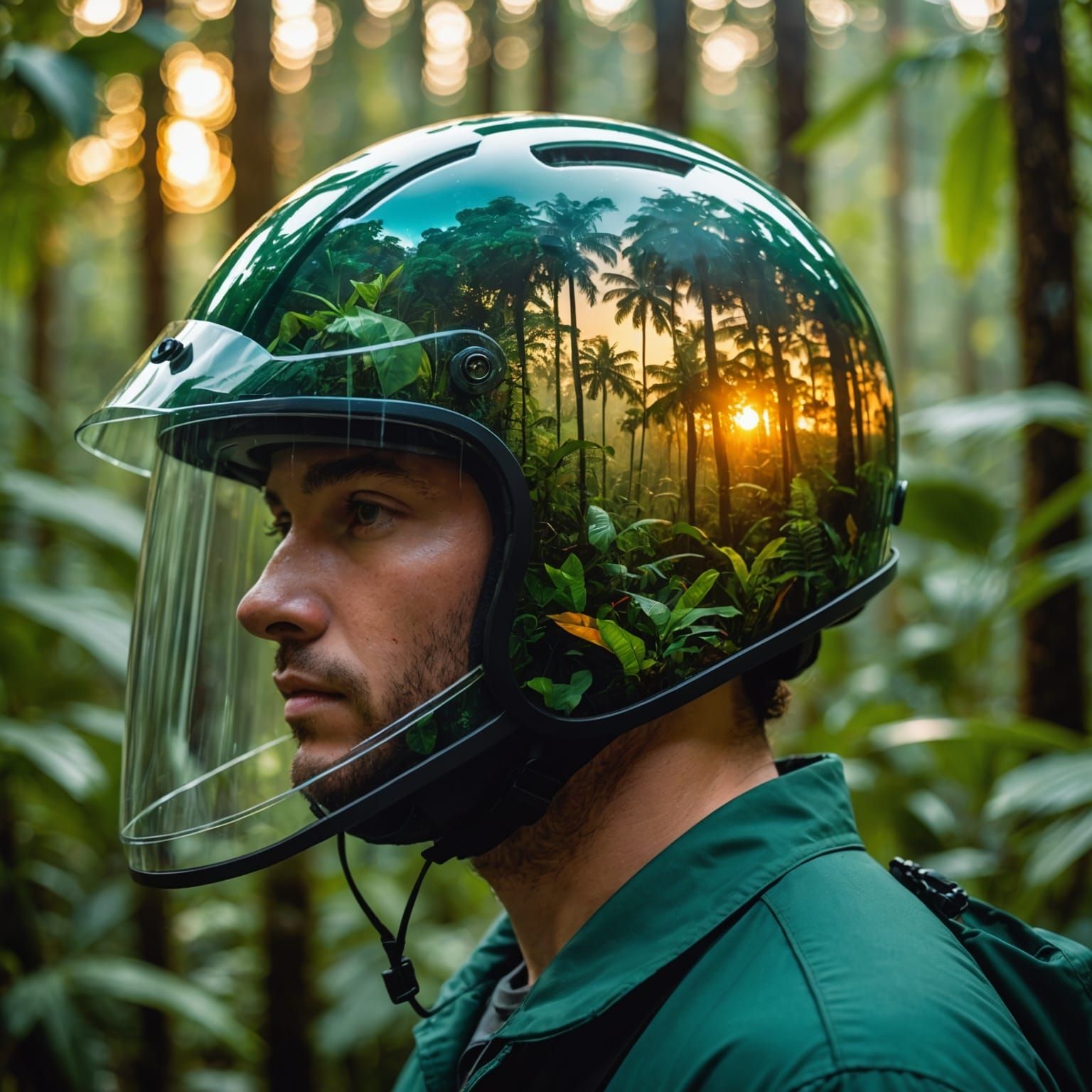 Rainforest Sunset Helmet: Double Exposure Masterpiece