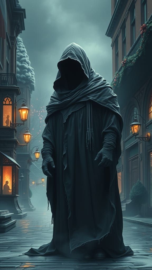 Grim Ghost of Christmas Future in Victorian Setting