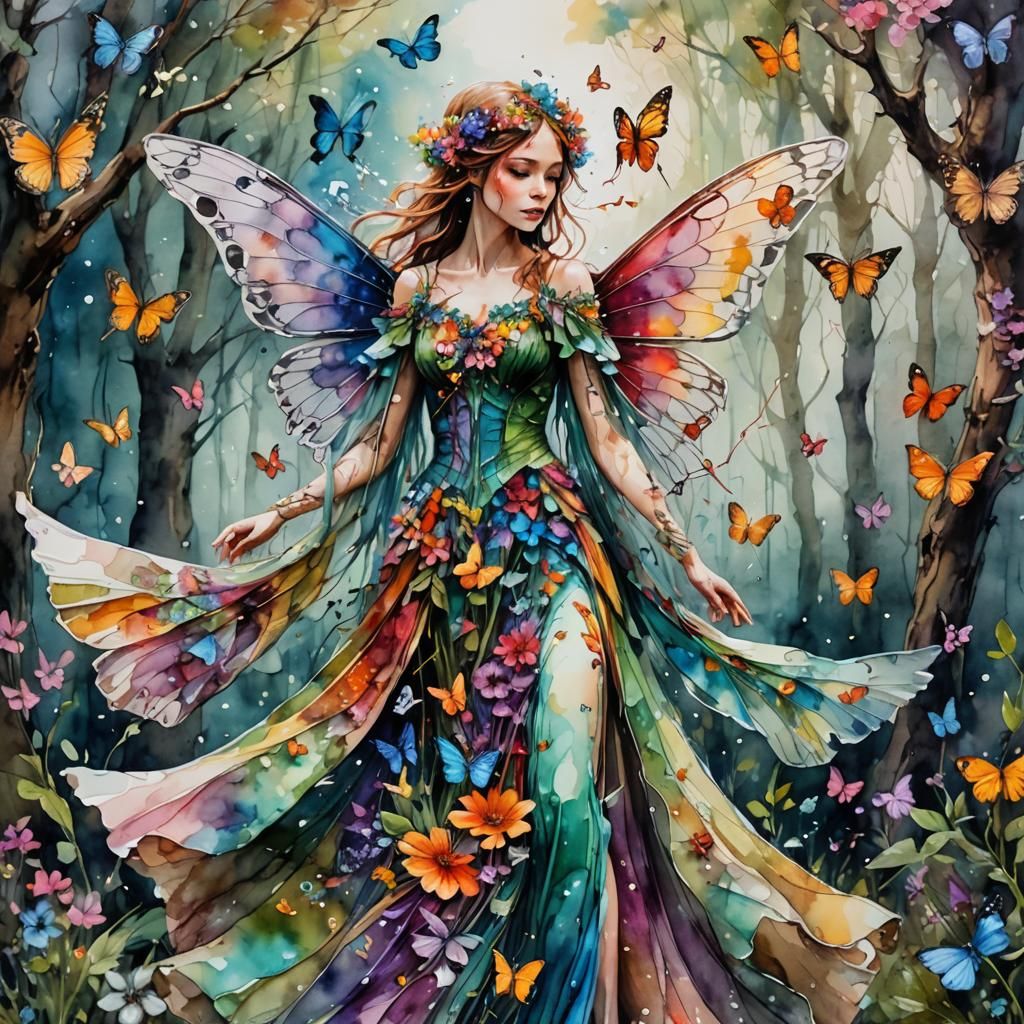Enchanting Fairy Amidst Vibrant Floral Realm