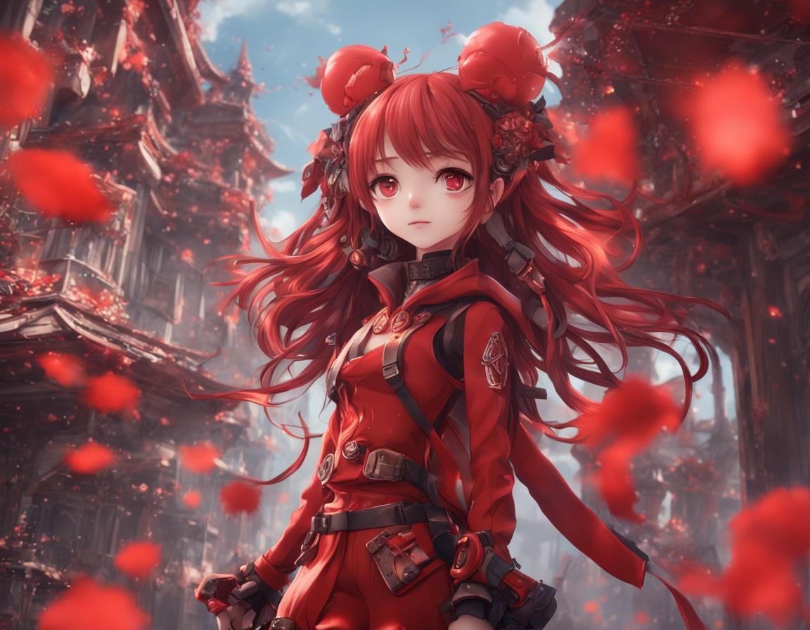 Cute Red-Haired Anime Girl in Detailed Matte Painting