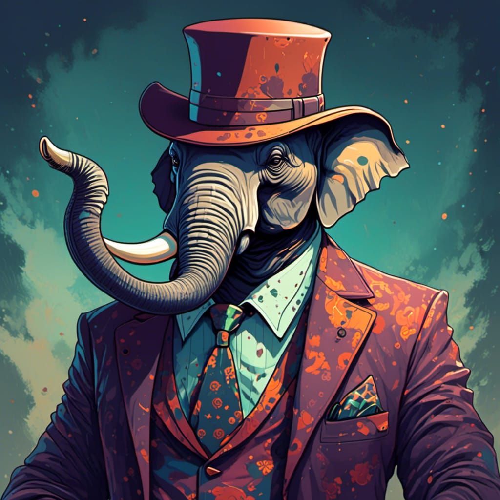 Anthropomorphic Elephant Mob Boss in Zany Suit