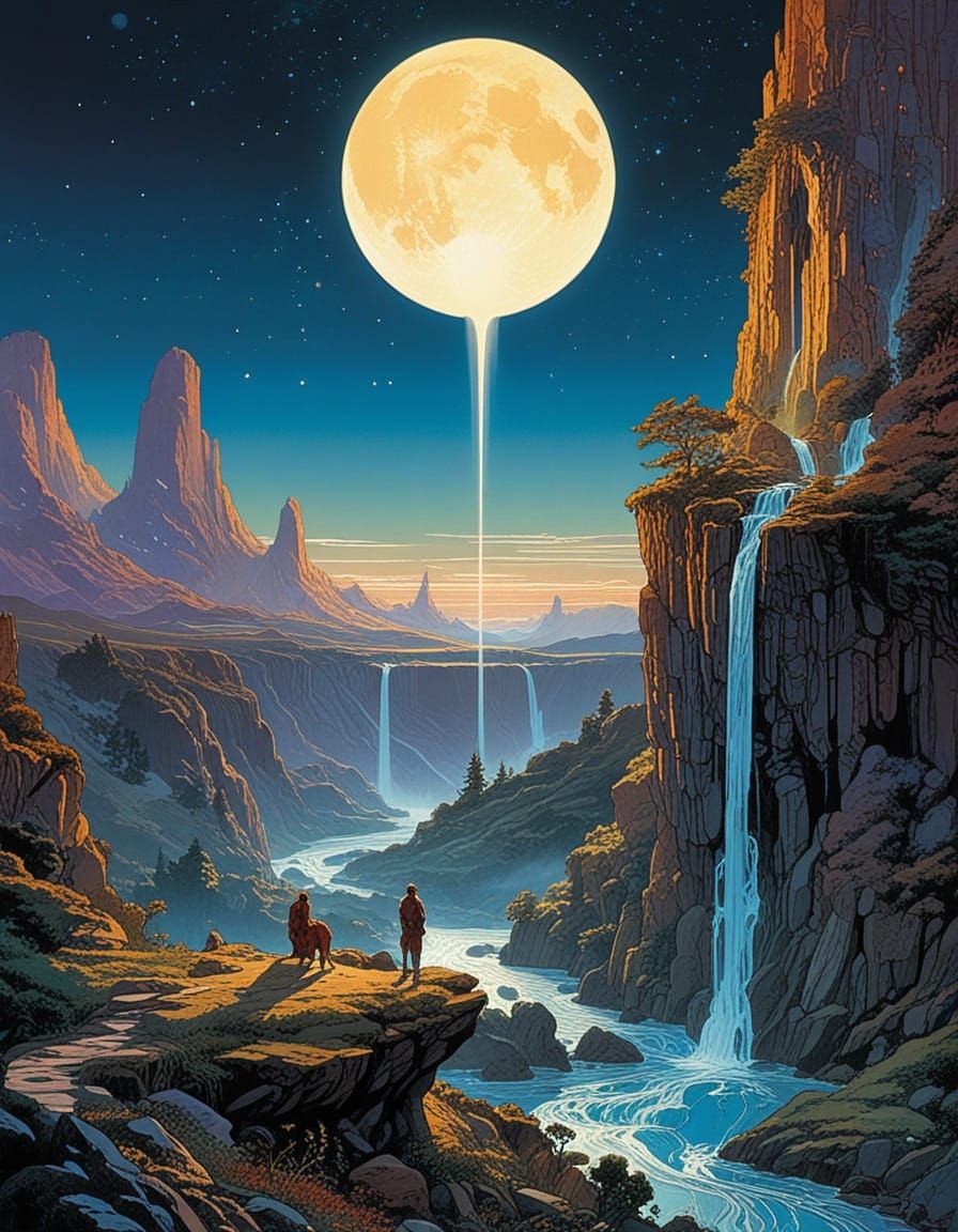 Surreal Fantasy World Illuminated by Radiant Moonlight