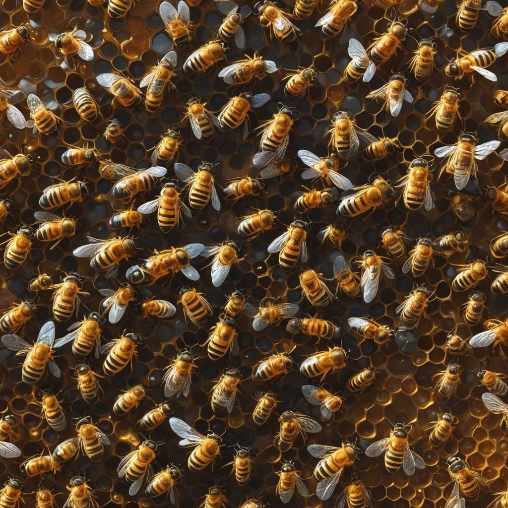 Bees in Honey Bottle: Detailed Matte Painting