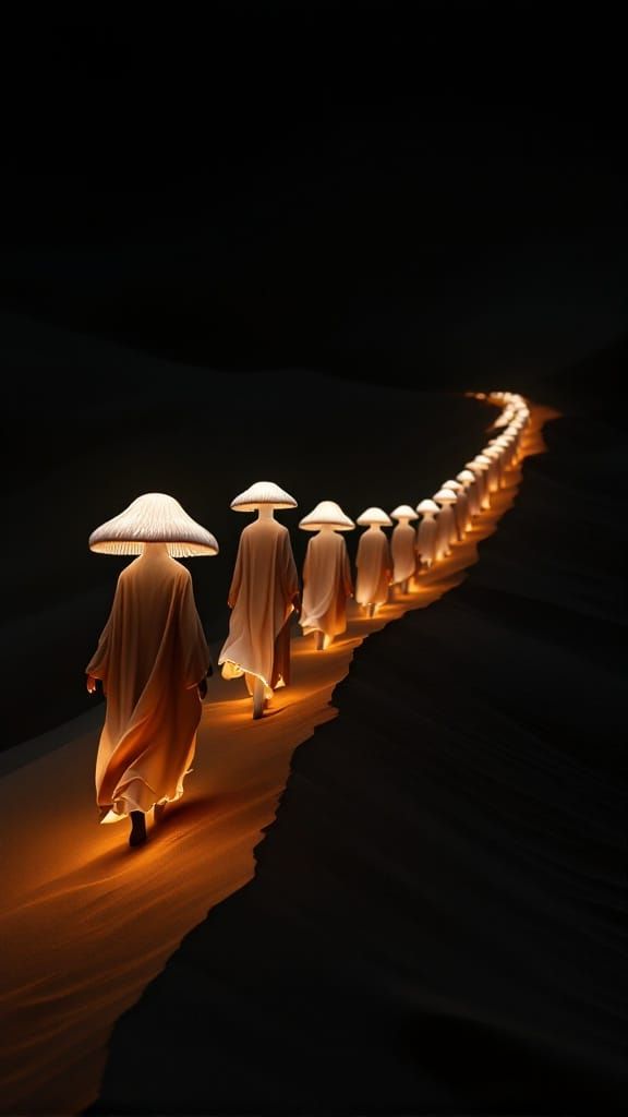 Surreal Desert Pilgrimage in 3D Render