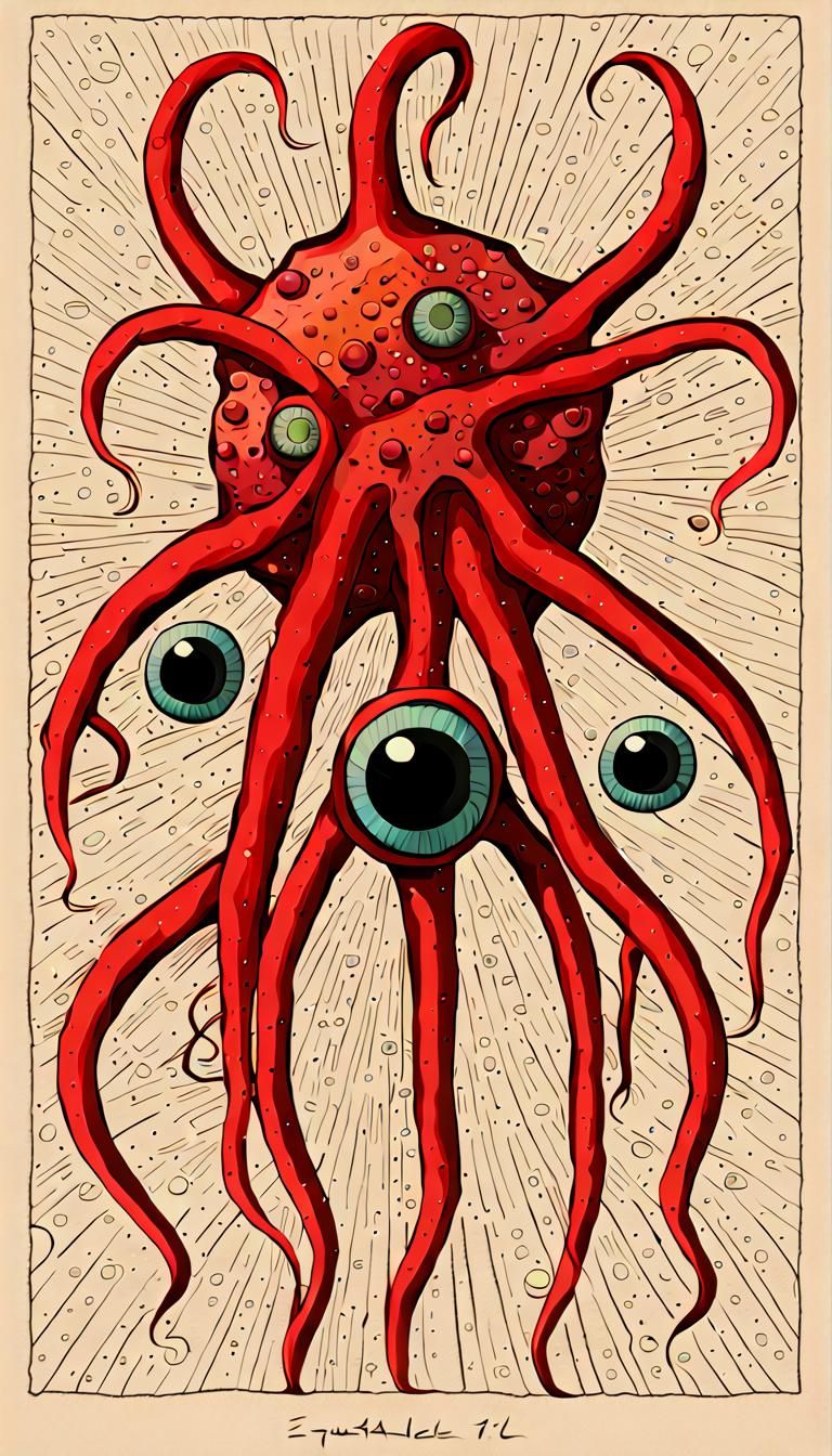 Pentagonal Eyeball Creature in Megalithic City