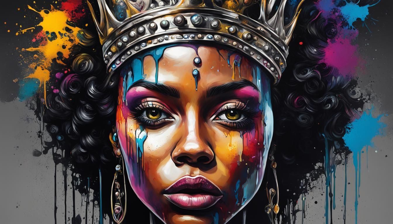 Black Queen Graffiti Art in Polychromatic Splash Style