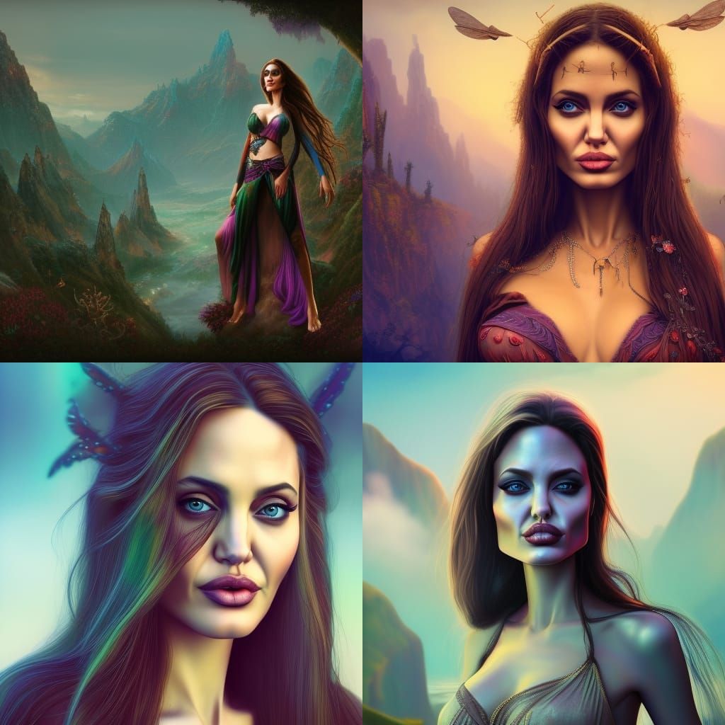 Hippie Angelina Jolie: Detailed Matte Painting