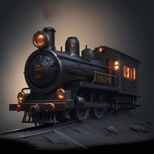 Toy Train Engine on Black, Detailed Matte Painting