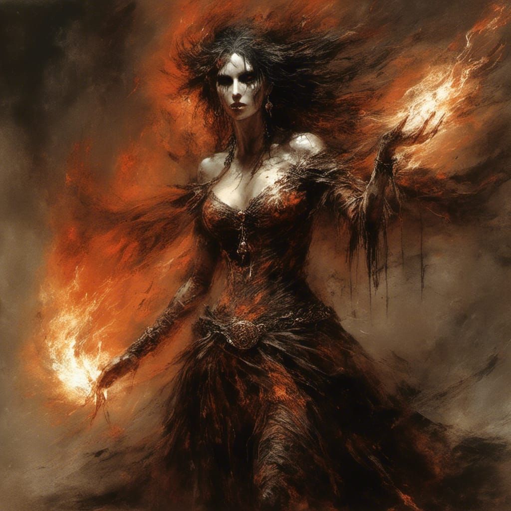 Macabre Fire Efreeti in Dark Fantasy Style