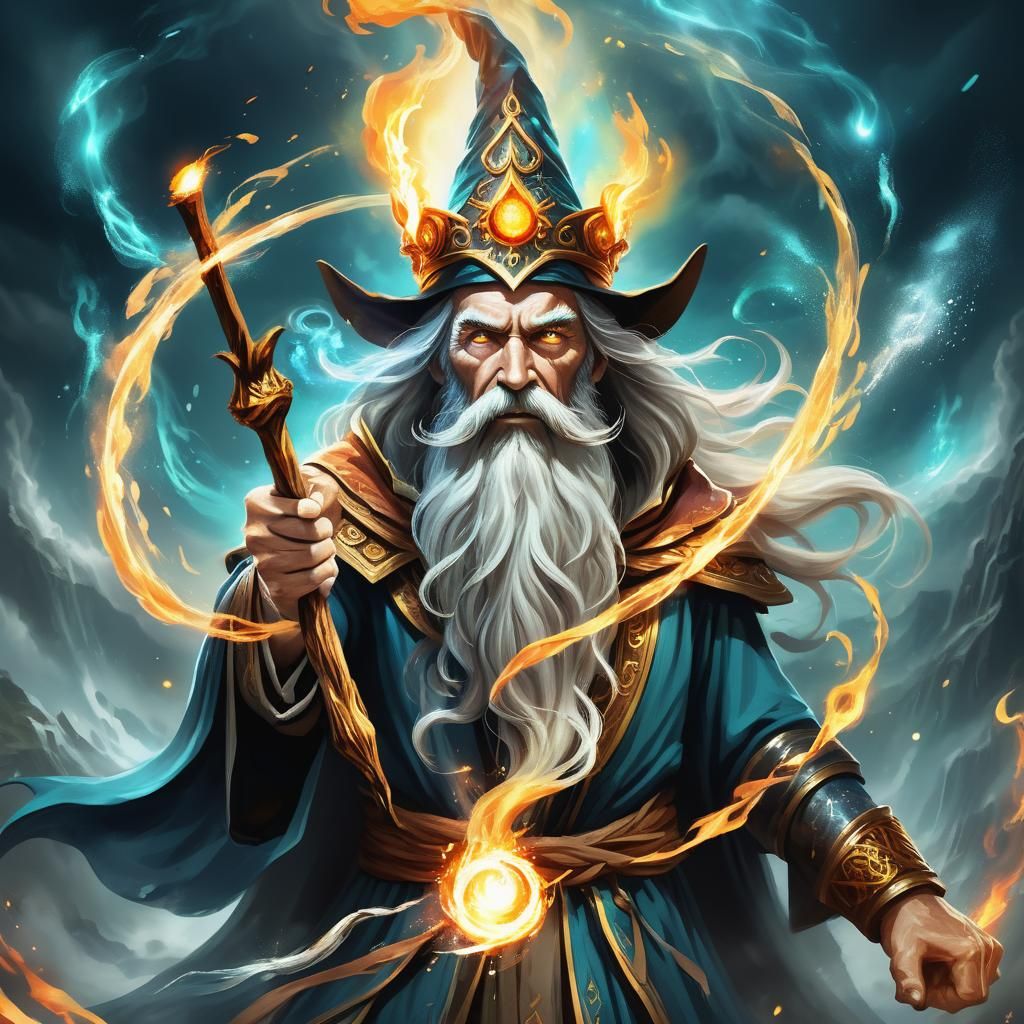 Elemental Wizard Portrait with Glowing Magic