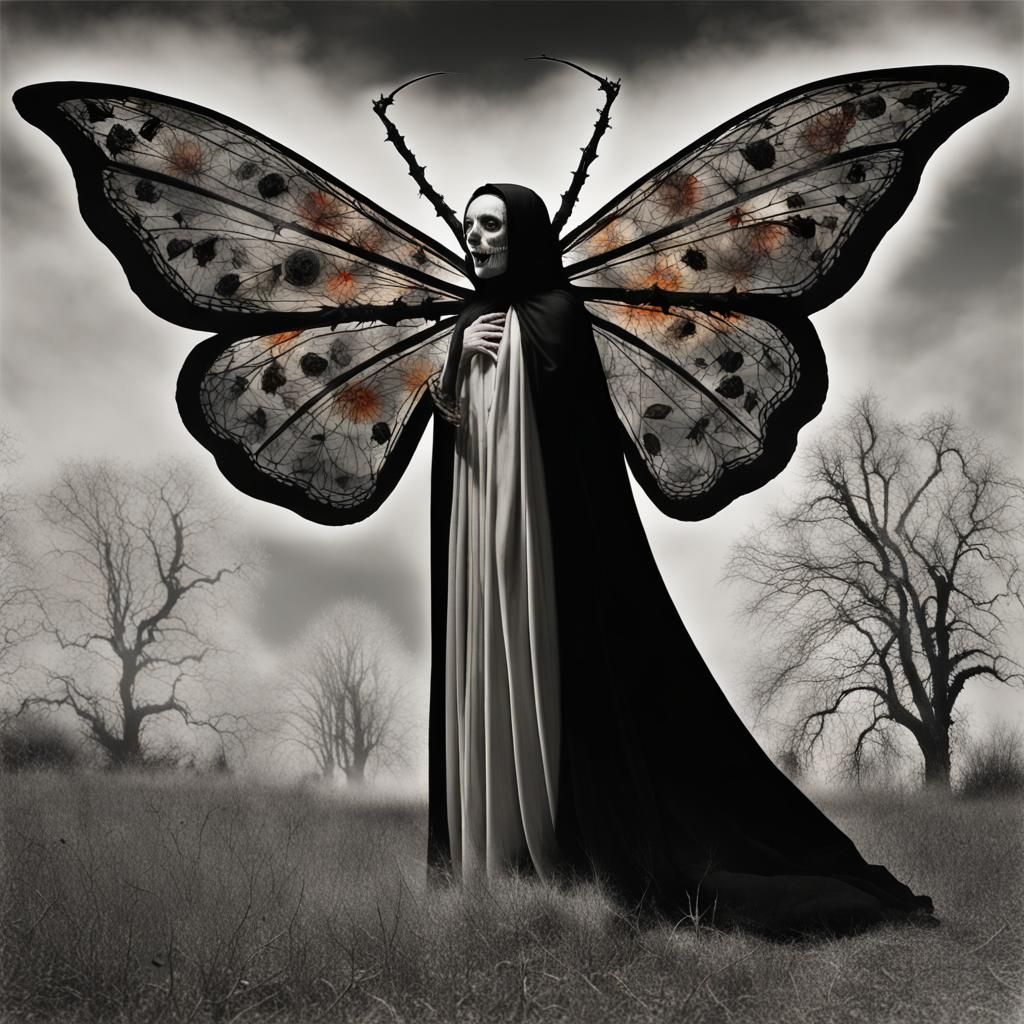 Santa Muerte Butterfly In flight,  in a Million Dandelion An...