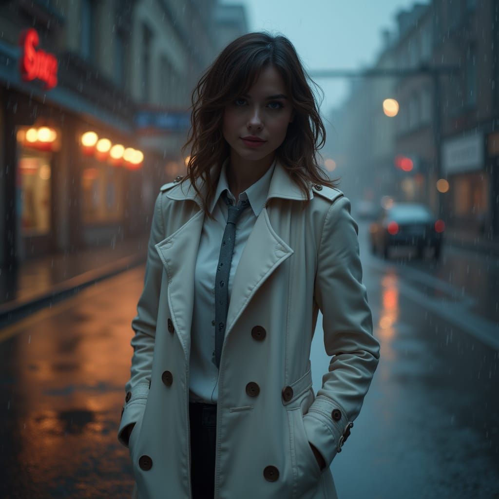 Hyperrealistic Woman at Crime Scene in Cinematic Style