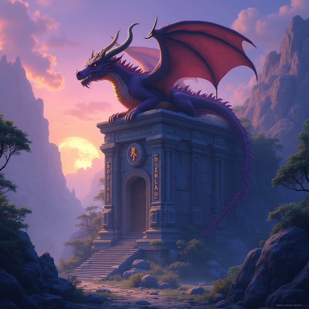 Majestic Moo-Kuna Dragon Amidst Ancient Temple Ruins