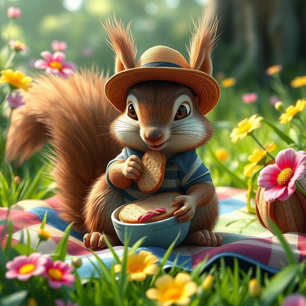 Squirrel Stealing Food: 3D Anime Style Digital Art