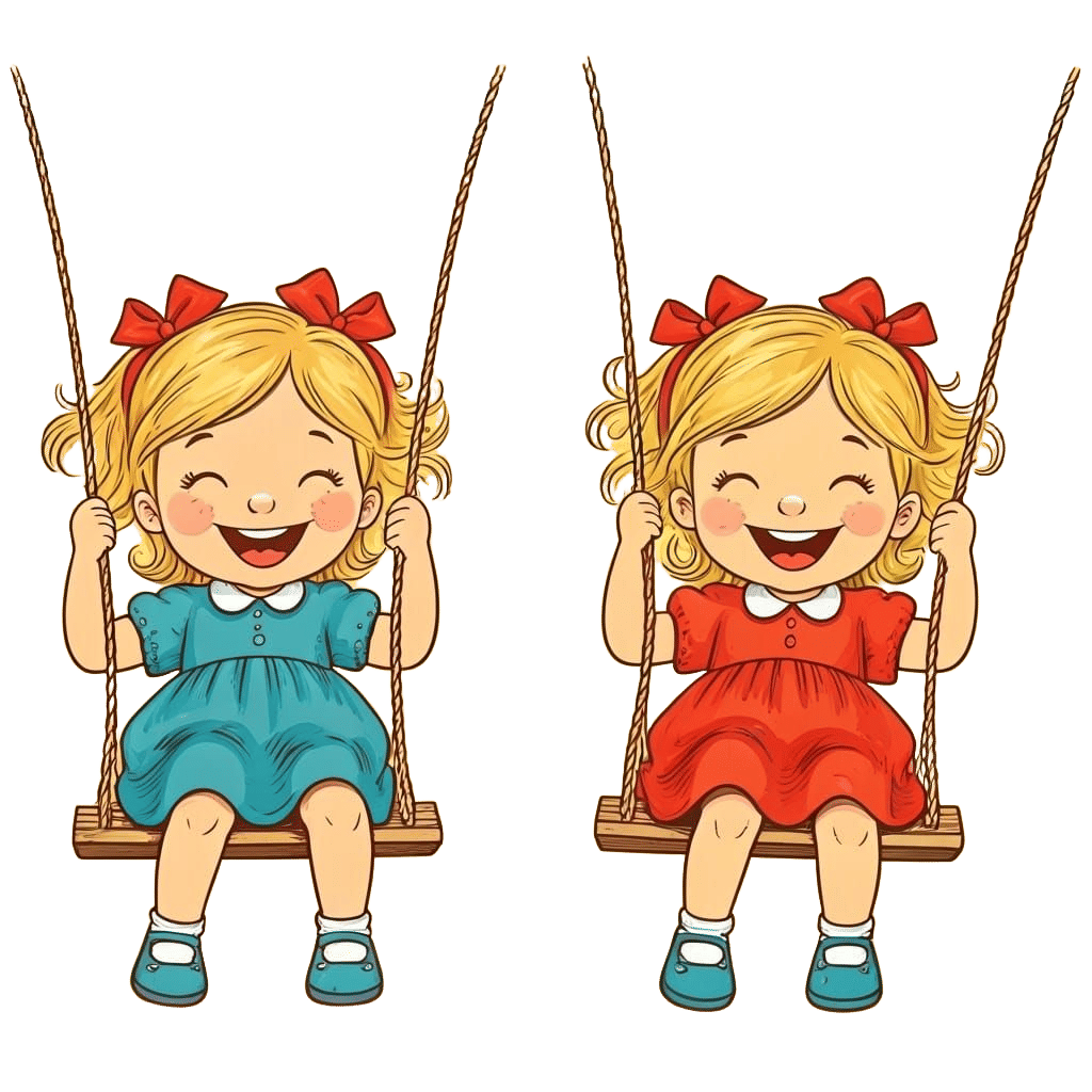 Blonde Twins Laughing on a Swing Set