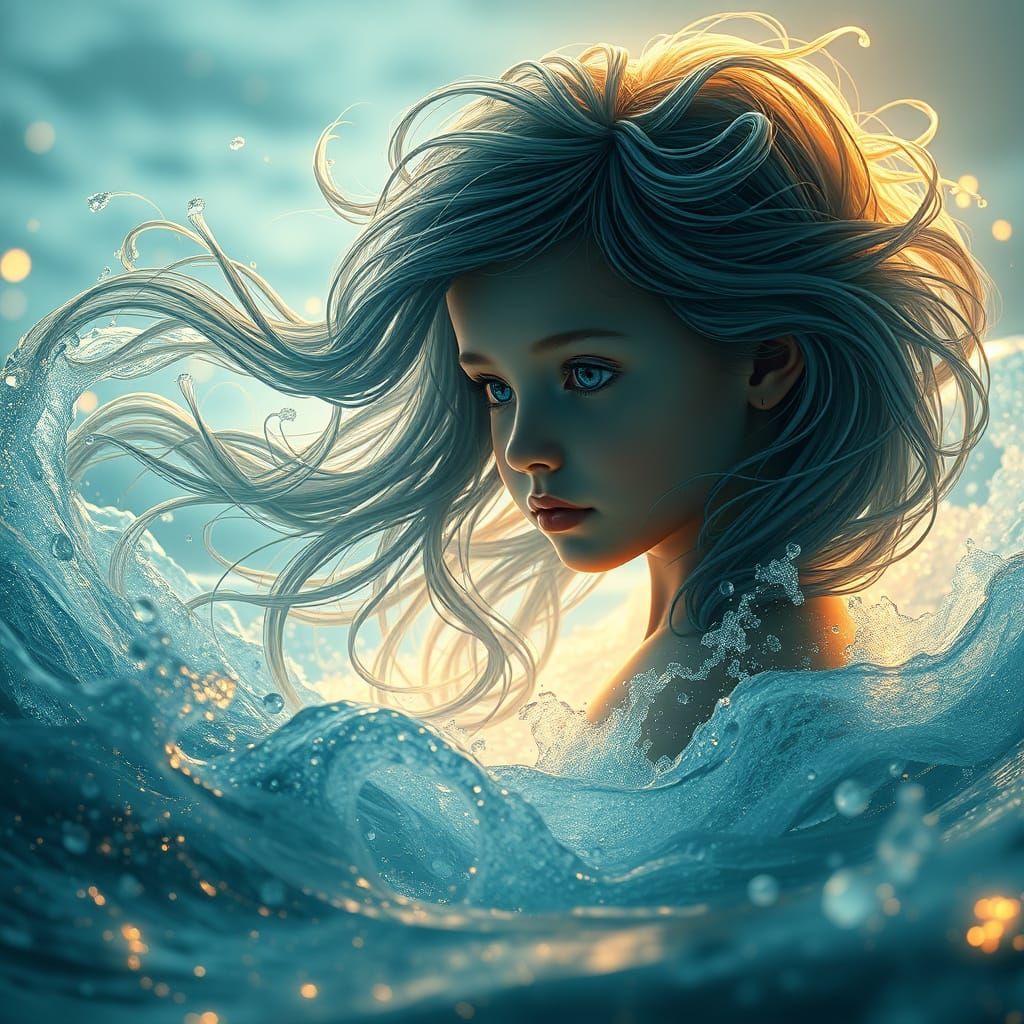 Water Hair Girl in Hyper-Realistic Digital Art