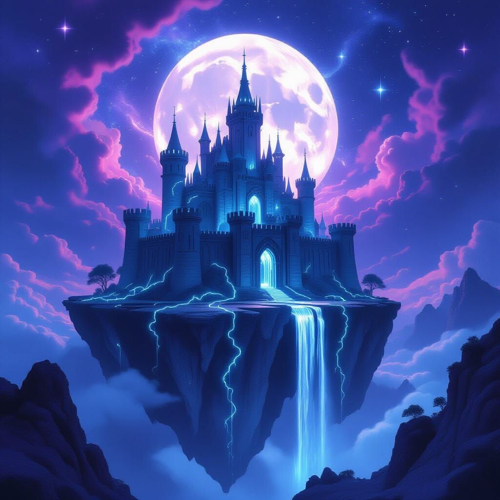 Majestic Moonlight Fortress on Floating Island