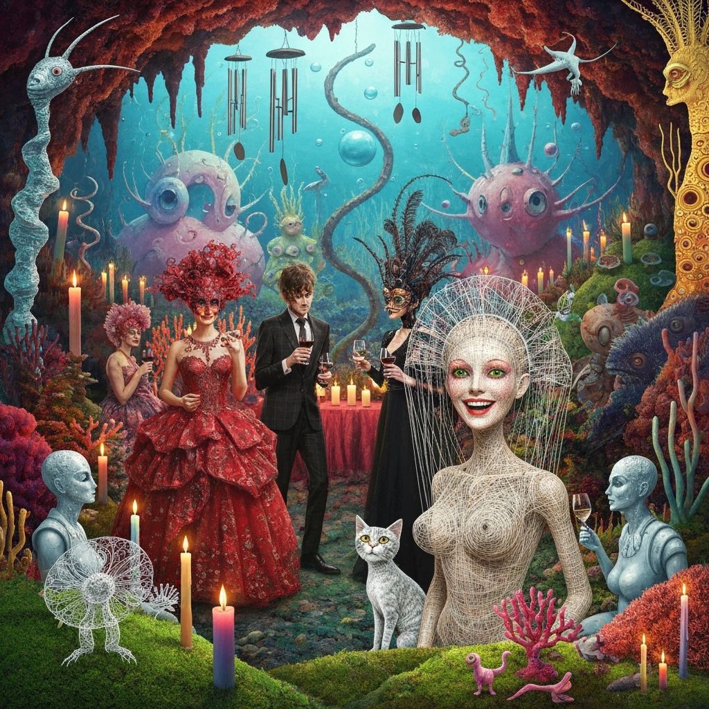 Surreal Undersea Garden Party with Whimsical Creatures