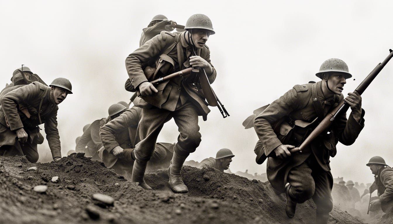 British Infantry Goes Over the Top in WW1