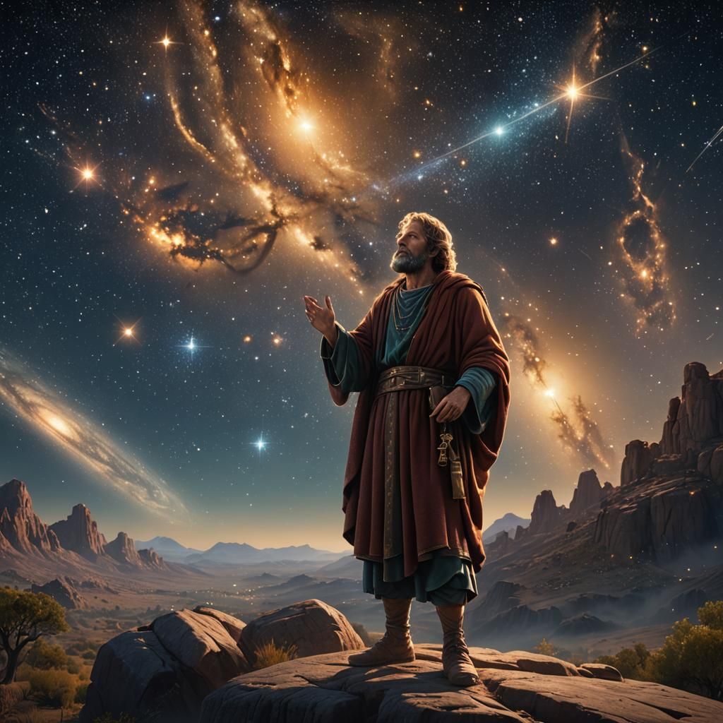 John the Apostle's Radiant Starry Night: Photorealistic Fant...