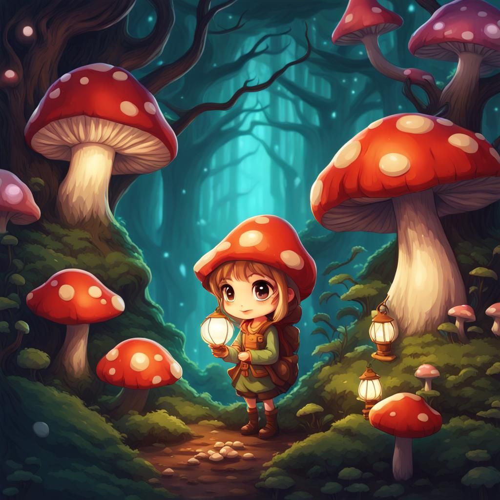Chibi's Magical Forest Adventure in Digital Art