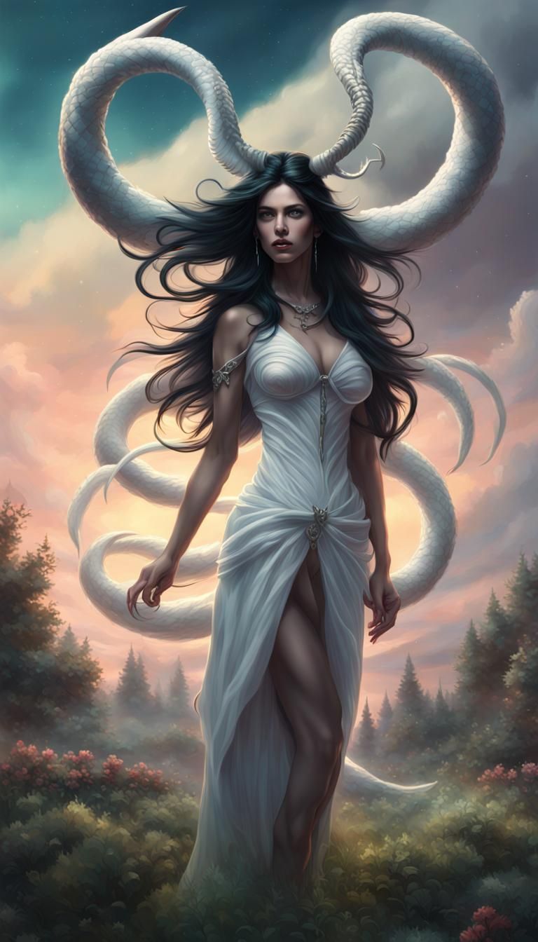 Lamia in Aurora Garden: Dark Fantasy Concept Art