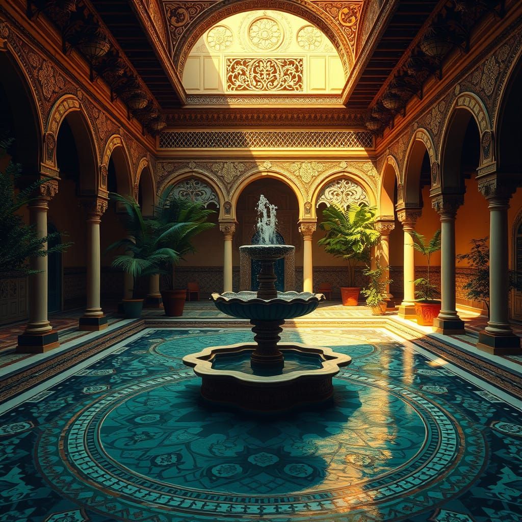 Surreal Moroccan Oasis with Majestic Fountain