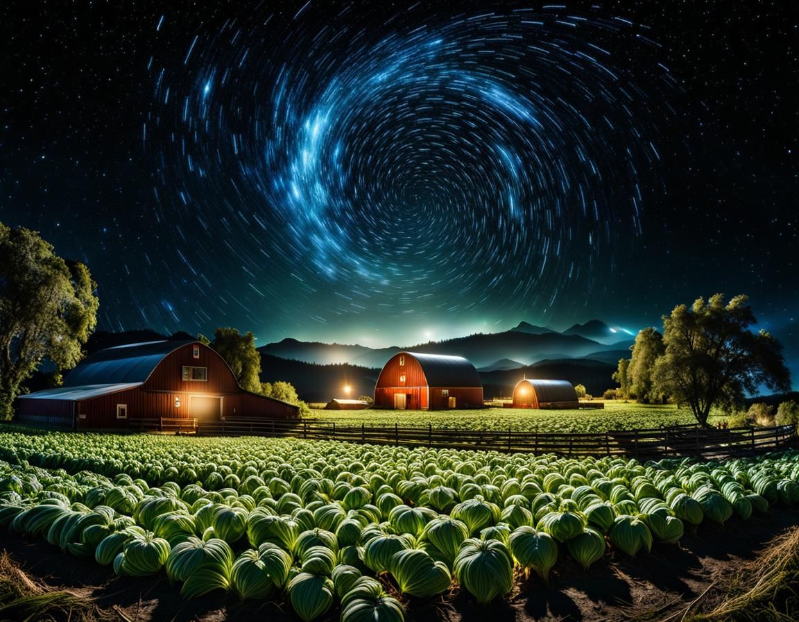 Night Farm: Long Exposure Star Trails