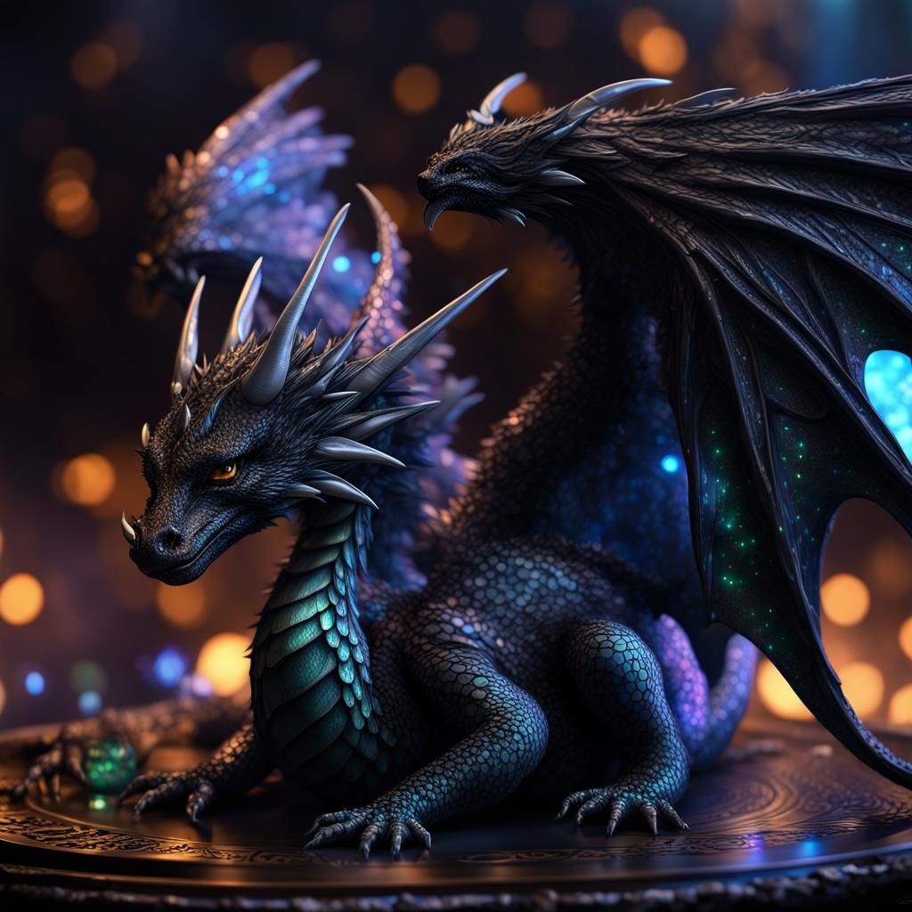 Sleeping Dragon with Iridescent Stars, Fantasy Art