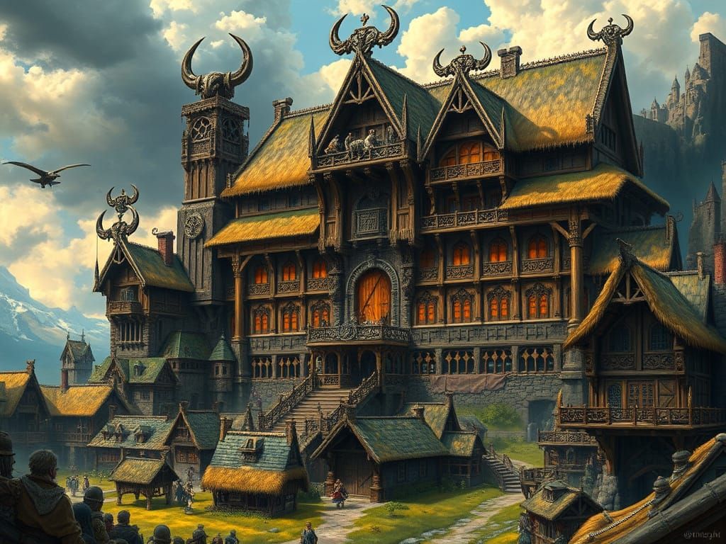 Viking King's Grand Hall in Fantasy Art Style