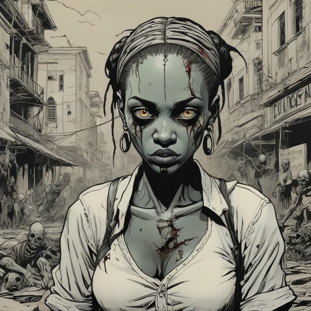Attractive Zombie Girl in Comic Book Style