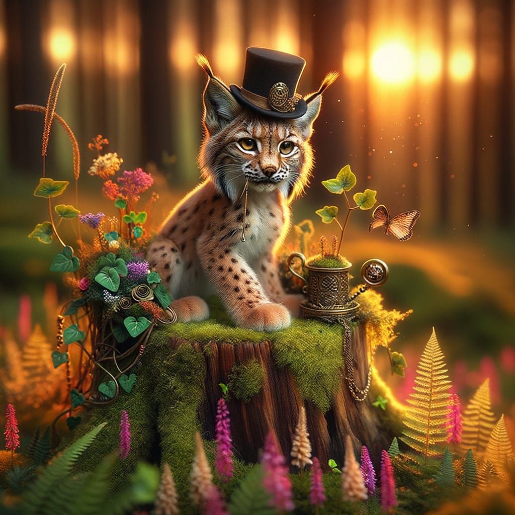 Whimsical Lynx Cub in Enchanted Forest Glade