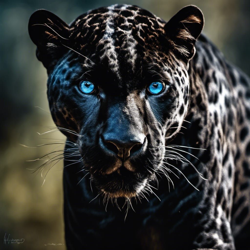 Hyperrealistic Black Jaguar with Blue Eyes